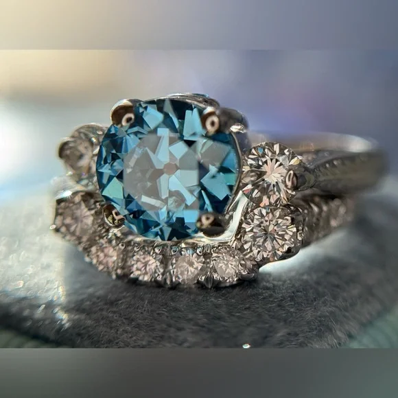 2.55 ctw Old European Cut Blue Lab and Natural Diamond Wedding Set - Picture 17 of 17